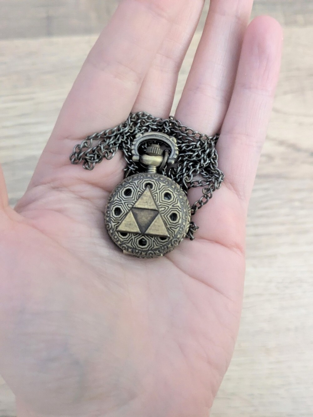 Antique Brass Triforce Pocket Watch Necklace